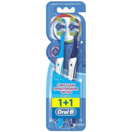 Oral-B Complete 5 Way Clean Medium Toothbrush 40mm Γαλάζιο - Μπλε Οδοντόβουρτσα με Μεσαίας Σκληρότητας Ίνες για Βαθύ Καθαρισμό 2 Τεμάχια